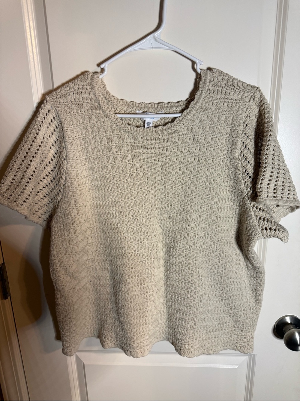 Time and Tru Crochet Knit Short Sleeve Sweater Top Cream Beige Plus Size 3X 22